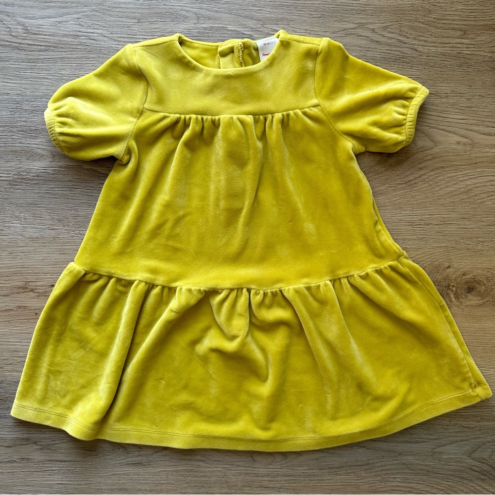 Hanna Andersson Chartreuse Recycled Velour Twirl Dress Parakeet Green